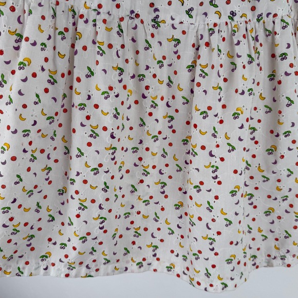 Vintage Trousers Up Fruit Print Eyelet Tiered Midi Skirt White Cotton Blend SZ L - Picture 3 of 10